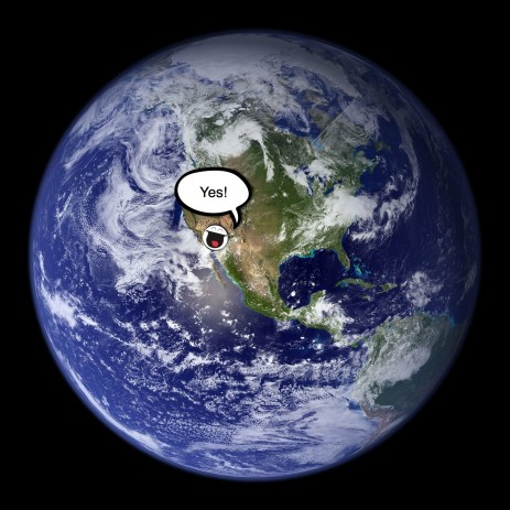 earth and guy celebrating