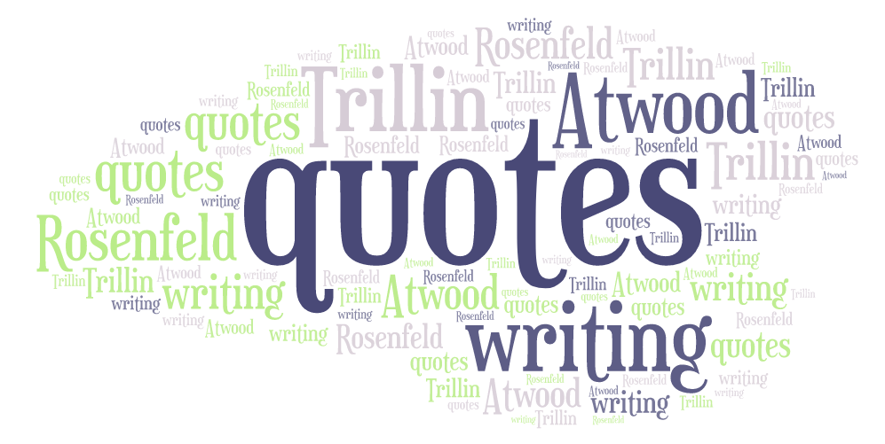 word cloud with keywords quotes, writing Atwood Trillin Rosenfeld